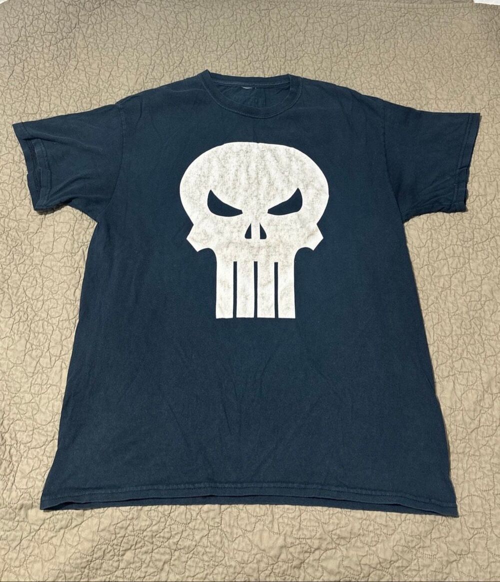 Marvel Punisher Skull Graphic Tee – Black Tactical Streetwear T-Shirt Size L A90